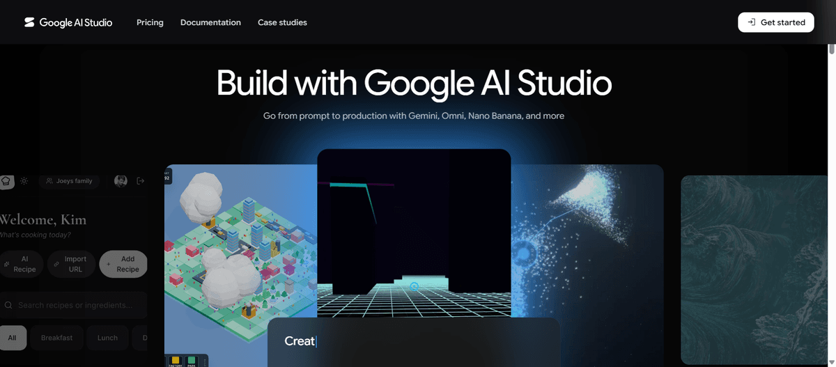 Главная страница Google AI Studio — ключ создаётся в разделе Get API key